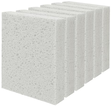 Cellulose Sponges, Large Size 4 x 6 x 1 - Heavy Duty Scrub Kitchen Sponge, Clean Tough Messes Without Scratching Kitchen Cleaning Pads, Pop Up Eco DIY (6 Pack), White