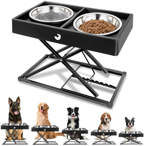 Joytale Raised Dog Bowl Metal Stand, 9 Height-Adjustable（22cm-45cm), Heavy Duty Elevated Feeder with 2 Stainless Steel Bowls, Non-Slip and No Spill Feeding Station for Medium Large Dogs