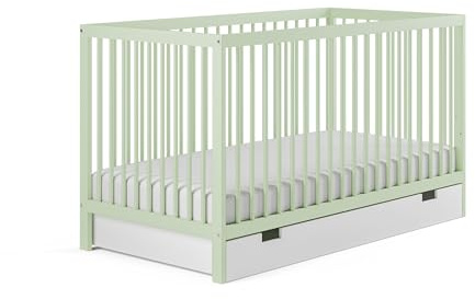 Kids Collective Babybett mit Schublade und Matratze Kinderbett Gitterbett 60x120 & 70x140 cm höhenverstellbar & herausnehmbare Sprossen | 70x140 cm Buchenholz grün sehr stabil Made in Europe