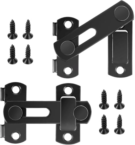 WUBAYI Paquete de 2 pestillos de puerta de acero inoxidable, gancho de puerta y cerradura plana de 180° para cobertizo pequeño, acabado negro mate para puertas de madera, puertas de jardín y seguridad