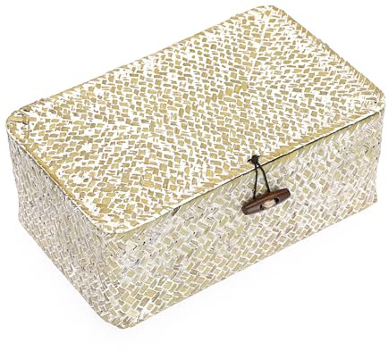 OLegei Panier de rangement en osier avec couvercle fait main, M, blanc | Panier d'étagère, Boîte de rangement, Organisateur de table, Pour comptoir, bureau, 26x16x10cm