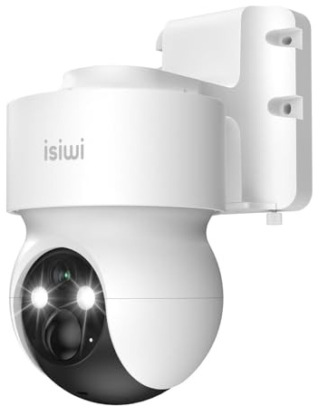 Isiwi Redi e+ Motoriserad PT-kamera, 4G LTE användning utomhus eSIM-batteri (ingår)/SIM AOV trådlös videoövervakning H24 3MP SD-kort 512GB IP65 Mänsklig upptäckt PIR, ljud, Alexa/Google App