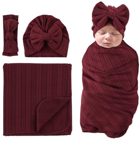 MniJiza Baby Pucktuch Neugeborenes Swaddle Kleinkind Mädchen Hut Stirnband Schlafsack(Weinrot)