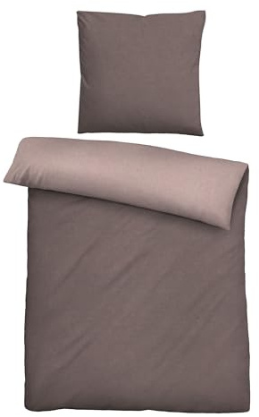 biberna Melange-Flanell Bettwäsche 135x200 cm, 2-teilig mit Kissenbezug 80x80 cm, 100% Baumwolle, Biber, mit Paspel, wärmend & weich, Reißverschluss, Winterbettwäsche, Uni, braun, Modell 0840500