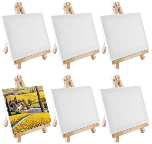 JMIATRY 6 tele con cavalletto, 15 x 20 cm, con cavalletto da 18 x 24 cm, piccole tele, da dipingere, per matrimoni, compleanni, battesimi, feste