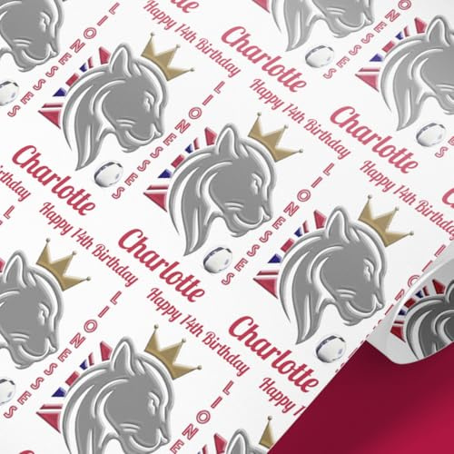 Personalised Lionesses Gift Wrap – Custom Name Birthday Wrapping Paper | England Women’s Football Team Soccer Design | Girls Birthday, Football Fan, Unique UK Lioness Present Wrap (white, 4mtr)