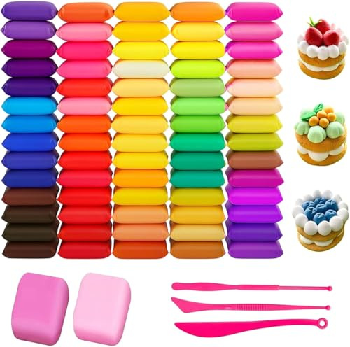 Air Dry Clay Set für Kinder - 72 Farben Modelliermasse Kit mit Werkzeugen, Aufbewahrungsbeuteln & Handbuch, ungiftiger, weicher Bastelton für DIY-Tiere, Figuren & kreative Projekte, Geschenk für