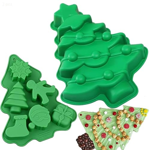 2 Stücke Weihnachten Silikonform, Weihnachten Backform, Weihnachtsbaum Kuchenform, Lebkuchenmann Kuchenform, Weihnachts Schokoladenform, Silikon Kuchenbackform (B)