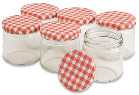 Blumixx Einmachgläser mit Deckel kariert, 12er Pack, 210 ml - Ideal für Marmeladen, Konserven & Aufbewahrung, Perfekt für Heimwerker und Hobbyköche