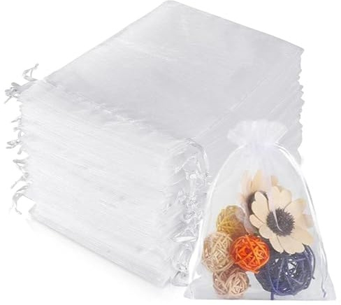 50 Stück Organzasäckchen 15×20 cm Geschenk Säckchen Organza Beutel | Mit Kordelzug Weiß Schmuckbeutel Hochzeit Geschenkbeutel Lavendelsäckchen-Säckchen für Hochzeit Geburtstag Weihnachten