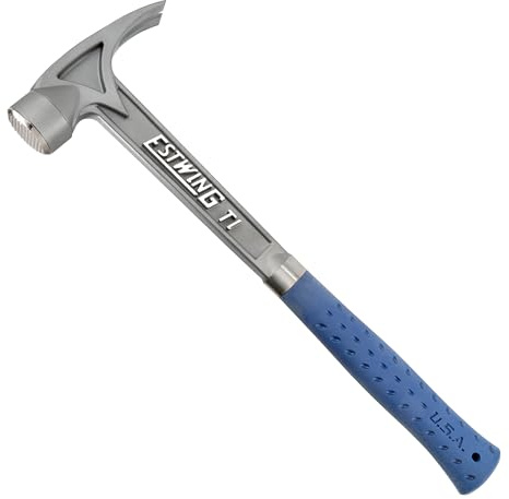 ESTWING Titanium Hammer - 13 oz Professional Claw Hammer with Milled Face & Blue Shock Reduction Grip - TIBLM