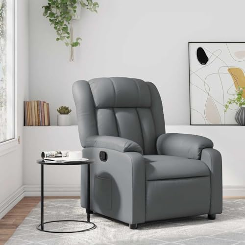 Mandloder Relaxsessel Grau Kunstleder, Manuelle Liegefunktion, Verstellbarer TV-Sessel für Wohnzimmer, Bequemer Polstersessel mit Seitentasche, Max. 110 kg Tragfähigkeit