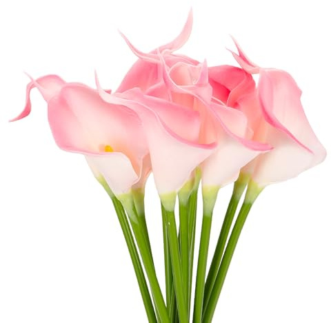 sourcing map 12 Pcs Artificial Calla Lily Fake Flowers, 13 Inch Real Touch Artificial Floral Fake Bouquet for Wedding Bride Shower Gift Home Decor DIY Crafts, Light Pink/Yellow