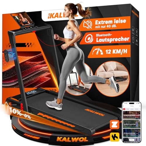Laufband für Zuhause mit Bluetooth Lautsprecher, 6 in 1 12km/h Walking Pad Laufband mit 10% Steigung, 3.0 HP Bürstenloser Treadmill für Zuhause & Büro mit LED-Display, 12 HIIT-Programme, Bis 160 kg