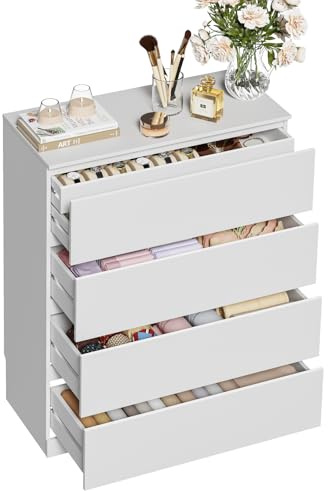Kommode mit 5 Schubladen, 75B cm, Kommode mit Versteckter Schublade, Weiß | Moderne Kommode mit Großer Kapazität, Holzkommode für Wohnzimmer, Schlafzimmer oder Flur, EU25DS804W