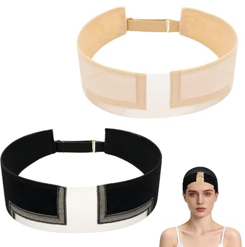 Adjustable Wig Grip Headband,Non-Slip Velvet Elastic Wig Band for Women,2pc | Comfortable Invisible Breathable,for Securing Wigs,Headband Wigs and Lace Fronts(Black, Beige)