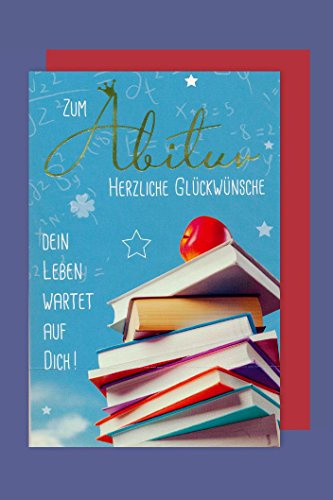 AvanCarte Abitur Karte Abschluss Grußkarte Party Schulbücher Foliendruck 16x11cm