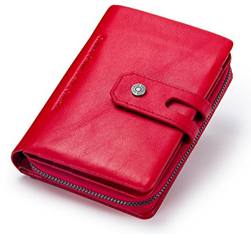 Contacts Cuir véritable Womens Trifold Porte-Monnaie Porte-Monnaie Zipper Purse Portefeuille
