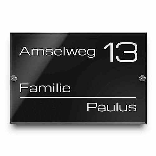 Hausnummer Namensschild mit Gravur Türschild aus Hochglanz-Acrylglas mit Familiennamen 30x20 cm