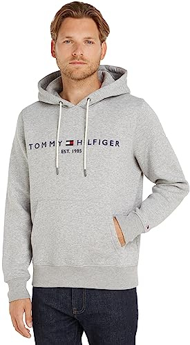 Tommy Hilfiger Hoodie Hombre Core Tommy Logo con Capucha, Gris (Cloud Heather), M