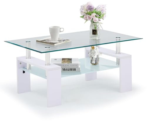 TUKAILAI Couchtisch mit Glas, Beistelltisch mit Offener Lagerraum, Nachttisch Wohnzimmer Schlafzimmer Wohnmöbel, 100 x 60 x 45cm