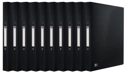 Oxford Lot de 10 classeurs à anneaux A4, largeur du dos 2 cm, 2 anneaux, noir