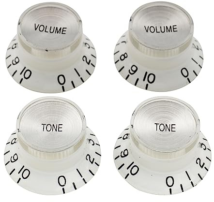Musiclily Pro Zoll Gitarre Potiknöpfe Top Hat Knobs Set 2T2V Weiß Silber | 2 Volume 2 Tone,für USA LP SG E-Gitarre,