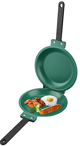 HERCHR Padella Doppia Girafrittata,Padelle Universali Padella Antiaderente in Ceramica a Doppia per Frittata Uova Colazione,19.3cm Dia