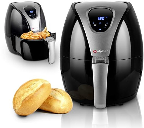 alpina Friteuse sans Huile - Air Fryer - Frire, Griller, Rôtir et Frire - jusqu'à 80% de Graisse en Moins - Friteuse Électrique sans Huile - 2-4 Personnes - 3,2 Litres - Noir