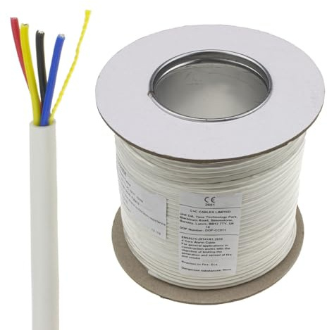 kenable 4 Core CCA Signal Cable for Alarm and Intercom Systems, Colour Coded Low Voltage Wire, 24AWG with Rip Cord, 100m Reel, White