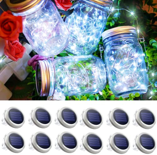 30 LED 12 Packs Solar Lights for Mason Jars（No Jar） Lids String Fairy Lights Solar Lantern Hanging Lights for Patio Yard Garden Wedding Decor Cool White
