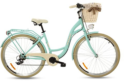 Goetze Mood Damenfahrrad Retro Vintage Holland Citybike, 26 Zoll Alu Räder, 6 Gang Schaltwerk, Tiefeinstieger, Korb mit Polsterung Gratis!