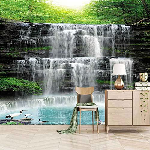 FVGKYS 3D Effekt Wandtattoo 350x256cm Wandbild Tapeten Wald Wasserfall Landschaft Wandgemälde Abziehbild Deko Innen Wandgemälde Selbstklebend Tapeten Wohnzimmer Schlafzimmer Büro Wanddeko