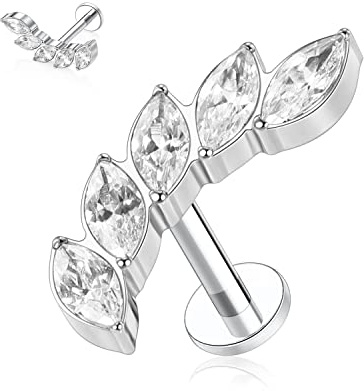 hengkaixuan Labret Stud Innengewinde Lippen Ohrstecker Chirurgenstahl mit CZ Flat Back Labret Tragus Piercing 8mm Monroe Lippenpiercing Silber Helix Lobe Knorpel Conch Ohrring Schmuck