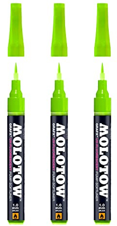 Molotow Grafx UV-Fluorescent Pump Softliner (stark UV fluoreszierende Spezial Tinte auf Alkoholbasis, 1 mm Pinselspitze) 3 Stück in der Farbe 002 grün