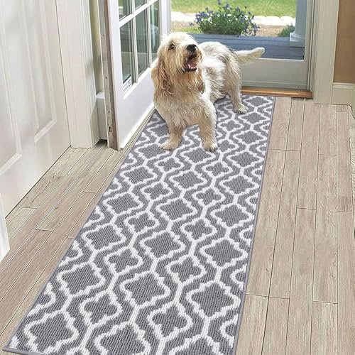 SHACOS Teppich Läufer 50x150 cm Läufer Flur rutschfest Teppichläufer Küchenteppich Waschbar Flur Läufer Teppich für Küche, Eingang, Esszimmer, Grau