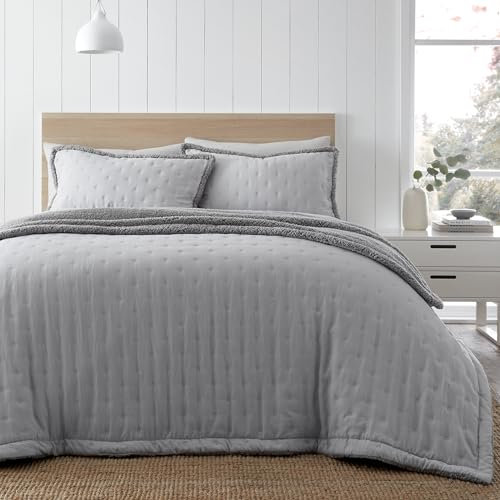 Catherine Lansfield Cosy Nori Soft Sherpa 220x230 cm Bedspread Silver