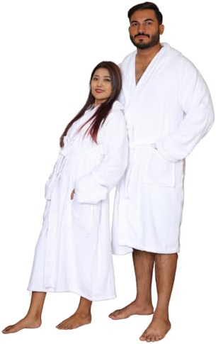 Bathrobes 100% Egyptian Cotton soft Terry Toweling Luxury Dressing Gown Unisex Hooded Bathrobes Womens Mens Extra Absorbent Hotel Quality 650 GSM Cosy Dressing Gowns Housecoat Nightwear (M, White)