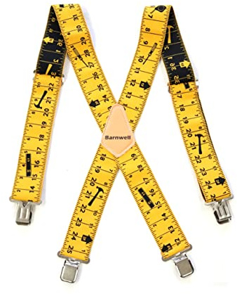 Barnwell Yellow/Black Trouser Braces Suspenders Heavy Duty Metal Clips 50mm Wide Adjustable Elastic Hammer Tape Screwdriver Design