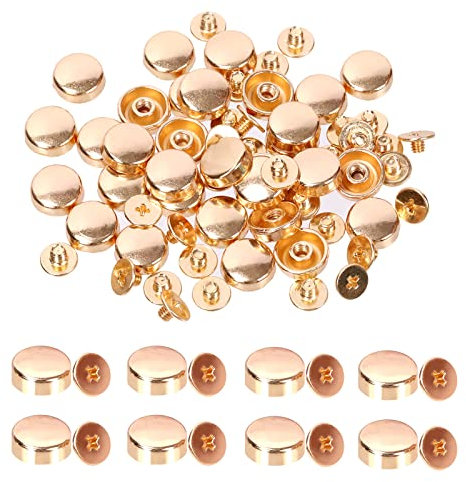 Glarks Set di rivetti a vite, 32 pezzi, in metallo dorato, a testa piatta, per borsa, piedi e borchie, con fibbia piatta, in metallo, per fai da te in pelle