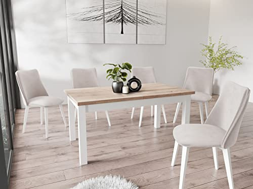 WFL GROUP Moderner Rechteckiger Ausziehbarer Esstisch - Platzsparend - Weiße Holzbeine - 160 bis 240 cm - Hergestellt in EU - 160 x 90 cm - Sonoma Eiche