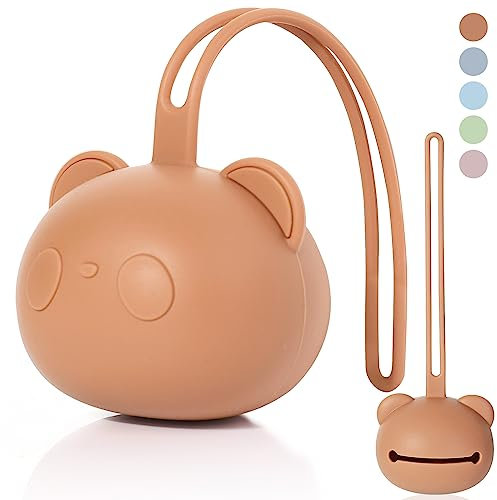 Orzbow Silikon Schnullerbox,BPA-Freiem Schnullertasche für 2 Schnuller,Schnulleraufbewahrung Box Schnullerhalter für Mädchen Junge,Schokolade