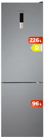 EVVO Frigorífico Combi No Frost, Capacidad Frigorífico 226 L Congelador 96 L, Motor Inverter, 60cm de Ancho, Clase energética D, Multi Air Flow, Luz Interior LED, Panel LED táctil (F55X Color: Inox)