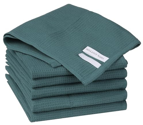Uxcell Waffle Weave Cotton Absorbent Reusable Kitchen Dish Rags Towels | Lint-free, oil removal, soft. Kitchen, bathroom, car detailing. Quick-drying, reusable. Dark Green 35cm x 35cm