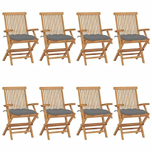Camerina Gartenstühle mit Grauen Kissen 8 STK. Massivholz Teak Gartenstuhl Balkon StüHle