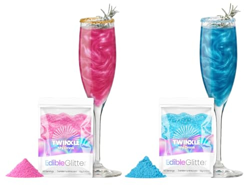 Twinkle my Drink® Brillantini commestibili per bevande blu e rosa - Decorazione per la festa della rivelazione di genere - Brillantini commestibili per spumanti e liquori - 12 g per oltre 120 bevande