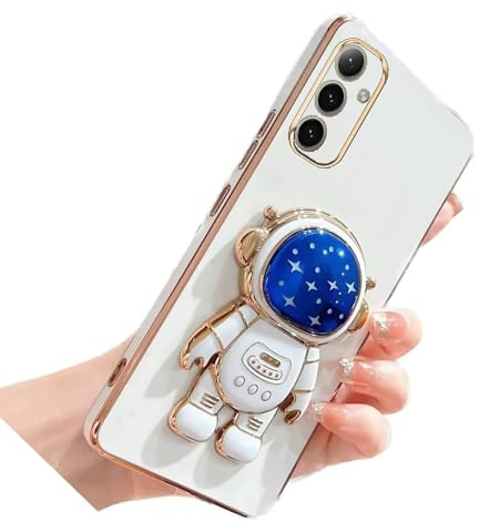 Nadoli pour Samsung Galaxy A55 5G Bleu Étoile Astronaute Invisible Béquille Coque,Ultra Mince Placage Astronaute Pliant Supporter Antichocs Silicone Flexible Coque Housse Étui de Potection