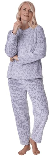 Camille Pigiama da donna in 2 pezzi, super morbido, in pile spesso, a maniche lunghe, con elastico in vita per il massimo comfort e calore, Grigio, 10-12