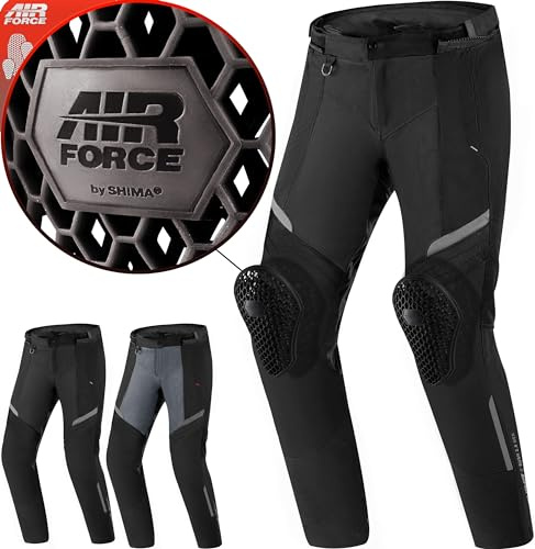 SHIMA Rush Motorradhose Herren mit Protektoren Mesh | Airforce Knieprotektoren | Sommer Luftig Motorrad Hosen Wasserdicht Motorradkombi Motorradjacke Touren (Schwarz, Männer, Textilehose, Größe XL)