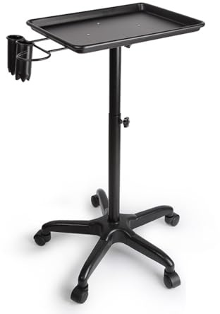 DGJMuu Chariot de coiffeur - Plateau sur roulettes - Plateau de tatouage pour instruments - Table de barbier - Hauteur réglable et durable - 45 x 33 x (70-110) cm (noir)